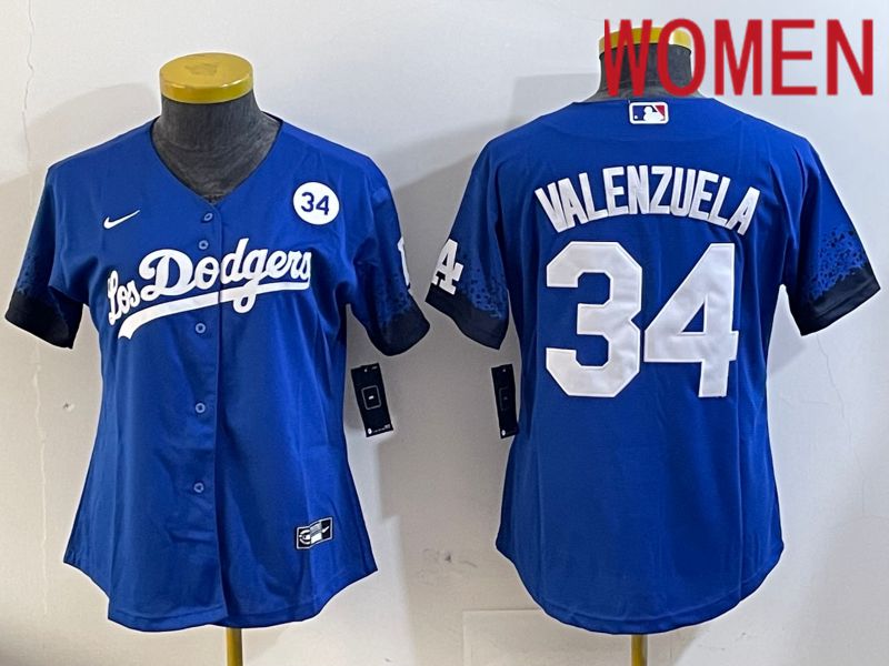 Women Los Angeles Dodgers #34 Valenzuela 2024 blue jersey 2024112008->women mlb jersey->Women Jersey